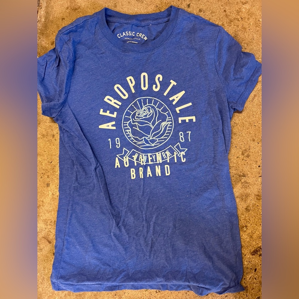 Aeropostale Blue and White Short Sleeve Shirt